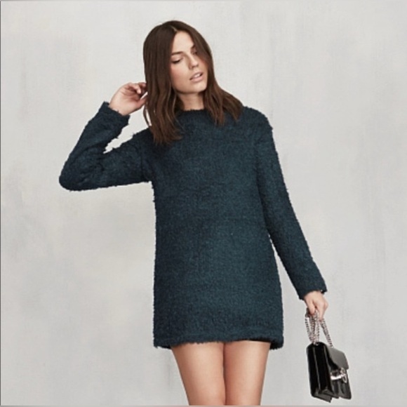 REFORMATION Lokie Dress Prato XS Fuzzy Cozy Lined Mini Dress Teal GORGEOUS NWT - Picture 1 of 15
